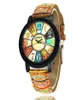 Relógio popular com grãos de madeira floral Pattern Starfish Men039s e Women039s Belt Watch5733569