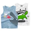 T-shirts 2024 Été Nouveau dessin animé Shark garçons débardeur pour enfants Vêtements sans manches