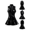 Casual jurken dame sexy zwarte faux lederen jurk glanzende mouwloze natte look pvc latex front zipper geplooide bodycon clubkleding kostuum