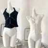 Women's Tanks Summer Women Crochet Top Vest Sexy Coquette Tank 2000s Y2k Streetwear Gyaru Cute Core Kawaii Vintage Knit Crop