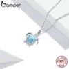 Bamoer Sterling Sier Sky Blue Emamel Turtle Pendant Halsband Söt djur justerbart halsband för kvinnor Fina smycken SCN446