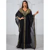 Robes décontractées Femmes V Neck Kaftan Batwing Abaya Muslim Islamic Turc Vêtements 2024 Elegant Semeding Murffon Dubai Labré Maxi