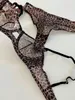 Briefs de lingerie sexy sous-terre du soutien-gorge en forme de soutien-gorge léopard en maille transparente ultra mince sous-vêtements féminins grande bralette avec pantalon 240425