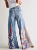 Femmes Flare Pant High Taist Slim Denim Casual Chic Vintage Skinny Tablers Y2K Fashion Floral Broiderie Buttery Button Flare Leg Jeans 240509