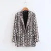 Damenjacken Frühling Herbst Vintage Snake Print Casual Revers Long Slim Slim Jacket 2024 Modepocket Skin Mänteln