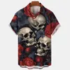 Chemises décontractées pour hommes Strtwear Harajuku Skull Shirt For Men Mens Clothes Gothic Short Slve T-shirt Vintage Fashion Button Shirt T T240507