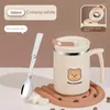 Bouteilles d'eau mignon ours de 17 oz tasse de voyage en acier inoxydable isolé avec paille de couvercle - réutilisable garde les boissons / froids