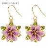 Dangle Earrings juciy Grape 3dステレオスマーエウストマフラワーセットジュエリーイヤークリップとネックレス925シルバーニードルハンドメイドエナメル