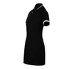 Actieve jurken YH97708 Knoppen Vlieg stijl Sporty Dress Woman Simple Plain Cotton Polyester Zomertennispak met gestreepte rib halsband en manchet Y240508