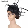 Cabeças Janevini 2024 Chapéus negros de noiva Facinadores de penas para mulheres Chapéu grande Cappo de cabeceira de coquetel de parques acessórios para cabelos
