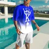 Мужские спортивные костюмы 3D Printed King Letter Men Men Shirts Shorts Sets Mens Fashion Trade Suits негабаритные короткометражные футболки Slve Set Set Men Clothing T240507