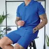 Trainingspakken voor heren Casual Losse Mens Casual Summer Suit V-Neck T-Shirt Wide Leg Shorts Elastische taillebandl2405