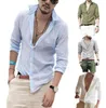 Boutons pour hommes chemises à manches longues plage décontractée Coton Coton Été Tops légers simples lin doux ajusté Men 039S324I8442029230868