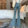 Kvinnors jeans koreanska mode höga midja flare kvinnor enkel grundläggande mager stretch klocka botten casual tvättade vaqueros denim byxor