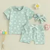 Giyim setleri yürümeye başlayan çocuk kız kız yaz kıyafetleri çiçek kısa kollu t-shirt şort seti sevimli yeni doğan bebek bebek 3pcs kıyafetler h240508