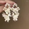 Boucles d'oreilles en peluche fleur coque coréenne exagérée longue glace élégant bijoux de femmes 6bxw