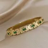 Bangle Vintage Emerald Green Zirkon Armreifen für Frauen Edelstahl Armbandmanschette Handgelenk Wasserdichte wunderschöne Schmuckzubehör T240509