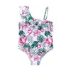 Één-stuks meisjes bloemen badpak een schouderband ldrens zwempak hete veer schattige print bikini h240508