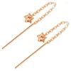 Dangle Ohrringe echte 18k Gold Stars Ohrarmes Linie für Frauen fein Schmuck Au750 Rose gelb Quasten Drop Geburtstag Geschenk