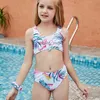 Womens Swimwear Girls Bikini 2022 Tropical Print Tied Front Little Girl Tankini Children Swimsuit Bandeau Swimming Suit Beach Wear