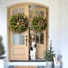 Fleurs décoratives Couronne verte artificielle pour décoration mur de porte et petites décorations de vacances de Noël Saint-Valentin