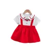 Meisjesjurken Engeland -stijl babymeisje jurk schattig schooluniform coll dollar prinses jurk kinderen kleding peuter jurk jurk jurk outfit a945