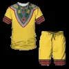 African Style Totem Print Mens Round Neck Tracksuit Set Summer Tshirt Shorts 2st Set Overdimensionerade Pullover Fashion Men Clothing 240428