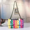2024 Nowe designerskie torby na ramię Moda kolorowe litery skórzana luksusowa torebka łańcuch Rainbow Cross Body kratę Diamond jedno ramię Kobiety