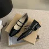 Chaussures habillées talons argentés Mary Janes femme beige 2024 tendance en cuir noir Pompes à talons bas