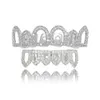 Hiphop Iced Zircon Tooth Women Men Body Piercing Jewelry Hollow Out Cubic Zirconia 8pcs Teeth Grills Bottom Top Cap Set 240426