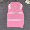 2024 Été Nouveau polo Contrasse Contraste Stripe Sans manchés Taux de tricots Femmes Femme Lumière Luxury Top