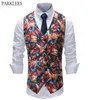 Vintage Floral Print Suit Vest Men 2018 Brand New Wedding Party Robe Gilet Slim Fit Sans manche