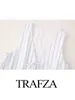Women's Tanks TRAFZA Women Fashion Stripe Bow Lace Up Hollow Decorate Vest Tops Elegant Female Vintage Casual V-Neck Sleeveless Slim
