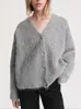 Women's Knits Women Alpaca Blends Knit Cardigan Coat V-neck Long Sleeve Solid Color 2024 Autumn Loose Simple Female Sweater