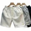 Shorts masculinos praia de verão solto de fitness seco de fitness, executando shorts de esportes de corrida casuais masculinos Padrão de onda de cor de amarração de cor sólida