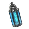 Ljushållare Marocko Style smidesjärn Hängande hållare Dekorativ stormlantern Desktop Ornament (Blue)