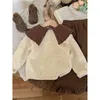 Kleidung Sets Kinderstrickpullover Set Puppenkragen Bowknot Design Lässiger Blumenkante Pullover Mädchen Koreanisch einfache pure Baumwolle zweiteilig