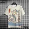 Heren t-shirts Anime Cat T-shirt voor mannen zomer o nek trendy korte slev ts extra grote strtwear casual sweatshirt mannelijke basiskleding tops t240506
