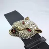 Western Rhinestone Leopard Head Buckle Tiger Print Leather Men Belt Gift Jeans 271A