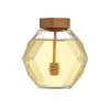 380 ml Diamant Honigglas Aufbewahrung Flaschen Glasflaschen kleiner Flaschenbehältertopf mit Holzstock