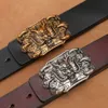 Lion Head 3D Gold Silver Belt Belt Men Real Cowskin echte lederen riem plus maat 140 cm 150 cm zwart bruine riemen vintage 2020 249r