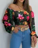 Women's T Shirts 2024 Spring Summer Clothing Off-Shoulder Long Sleeve Printed Casual Top