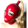 Masken Black Latex Kapuze mit schwarzer Pferdeschwanz Perücken Rücken Reißverschluss Gummi -Maske Cosplay Party Kostüm