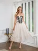 2024 New European and American French style sexy lace splicing fishbone breast elegant big skirt net yarn two-piece dress