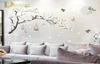 Style chinois blanc magnolia wall autocollant oiseau fleur de fleur mural sticker salon