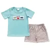 Clothing Sets Wholesale Baby Boy Summer Clothing Pocket Gray Blue Short Sleeve Cotton Shirt Farm Life Shorts Children Kid Set Fashion Outfit T240509