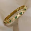 Bangle Vintage Emerald Green Zirkon Armreifen für Frauen Edelstahl Armbandmanschette Handgelenk Wasserdichte wunderschöne Schmuckzubehör T240509