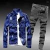 Heren tracksuits 2023 Autumn Winter Men Jean Set Jacket Tide Cowboy jeans pak knappe kleding cultiveren die moraliteit