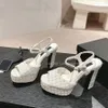Najwyższej jakości platforma Obcasowe Sandały skórzane PEEP-TOE Pasek kostki masywny blok buty do sukienki luksusowe designerskie sandałowe buty wieczorowe obcasy z pudełkiem 120 mm