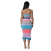 Sukienki robocze Kolorowe 2 -częściowe stroje plażowe Seksowne kantar i chuda sukienka ręka Spiorowe lato